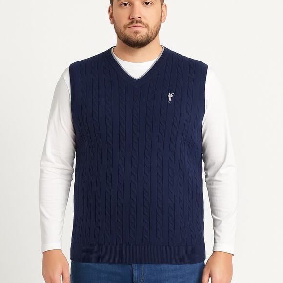 Cypress Links Golf Sweater Vest XLT Navy Blue Cotton Cable Knit V-Neck Pullover - Picture 7 of 7